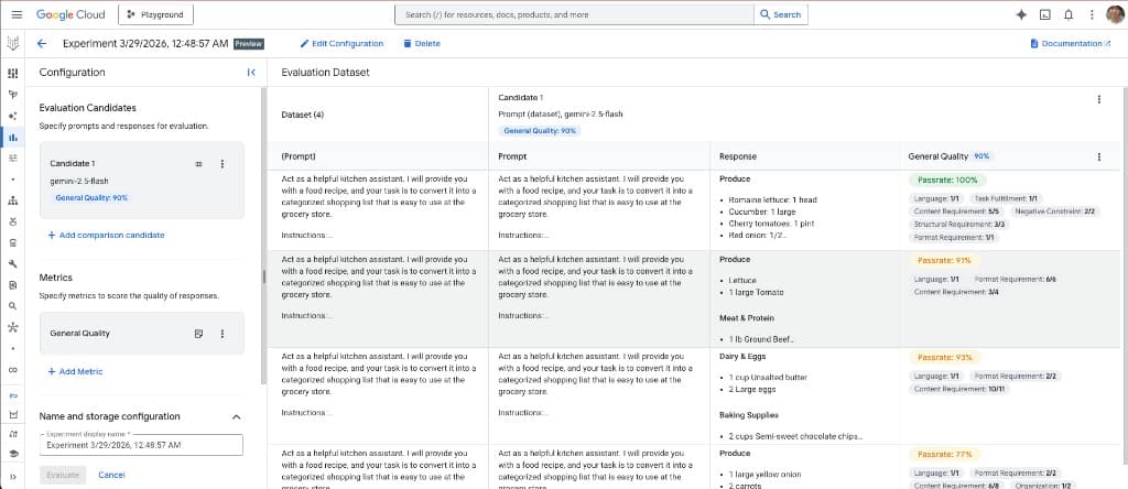 Évaluation Gen AI Vertex AI dans la console Google Cloud